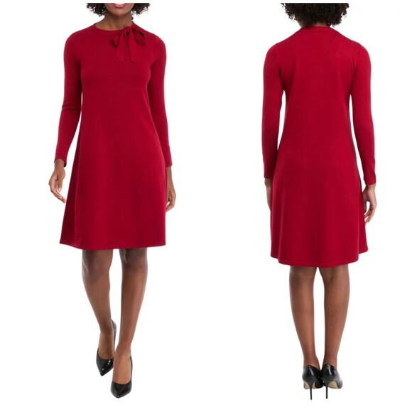 Signature by Bobbie Bee | Women | Red Stretch Knit Bow LS Mini Dress | Small - Picture 11 of 12